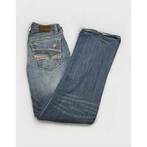 Buckle BKE Derek Jeans Mens 32L Blue Straight Stretch Denim Distressed Grunge